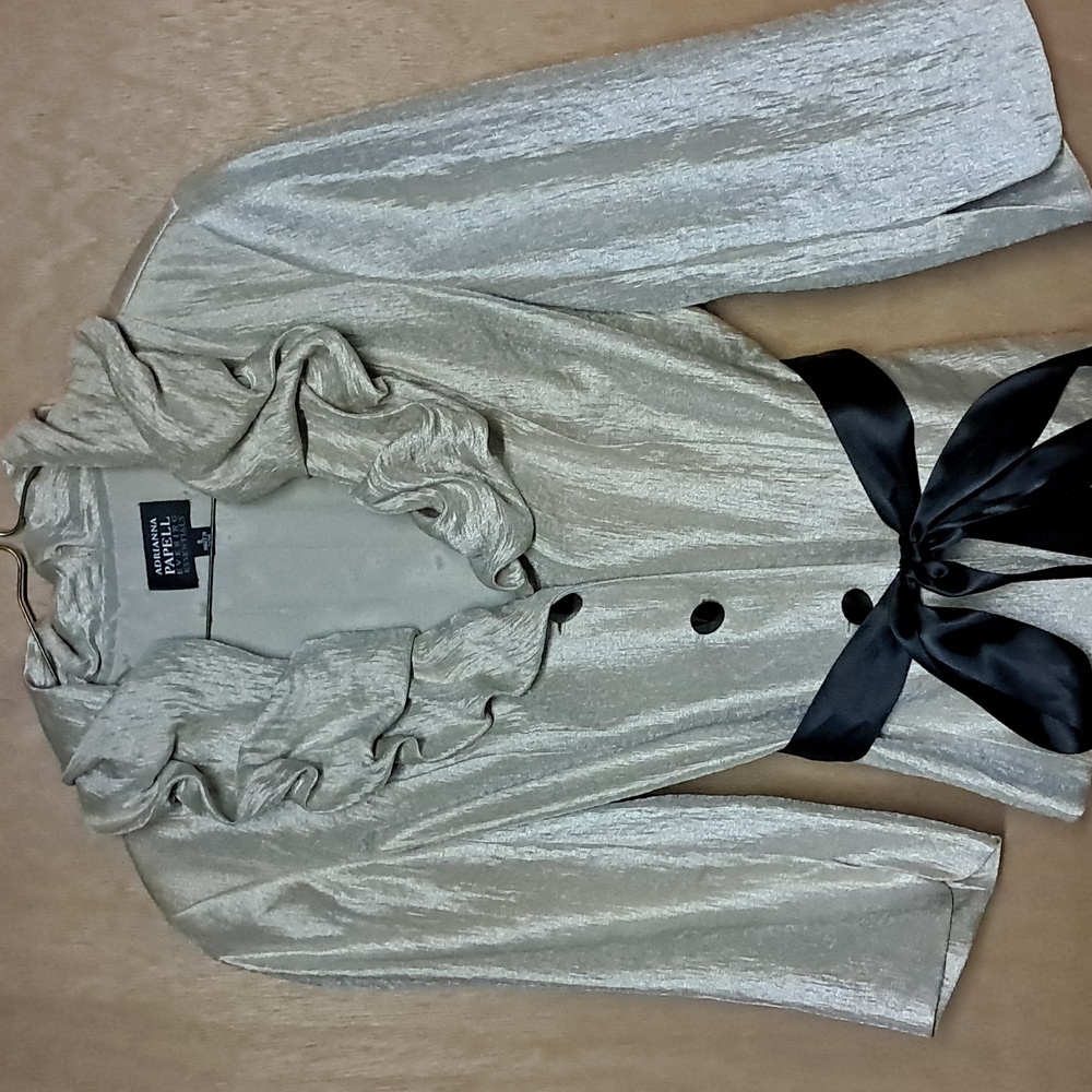 Adrianna Papell Evening Blazer Jacket Womens 8 Beige Pleated Neckline 3/4 Slv